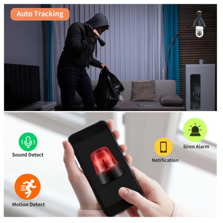 Cámara de Seguridad WiFi IP con Foco LED — Exterior, Visión Nocturna