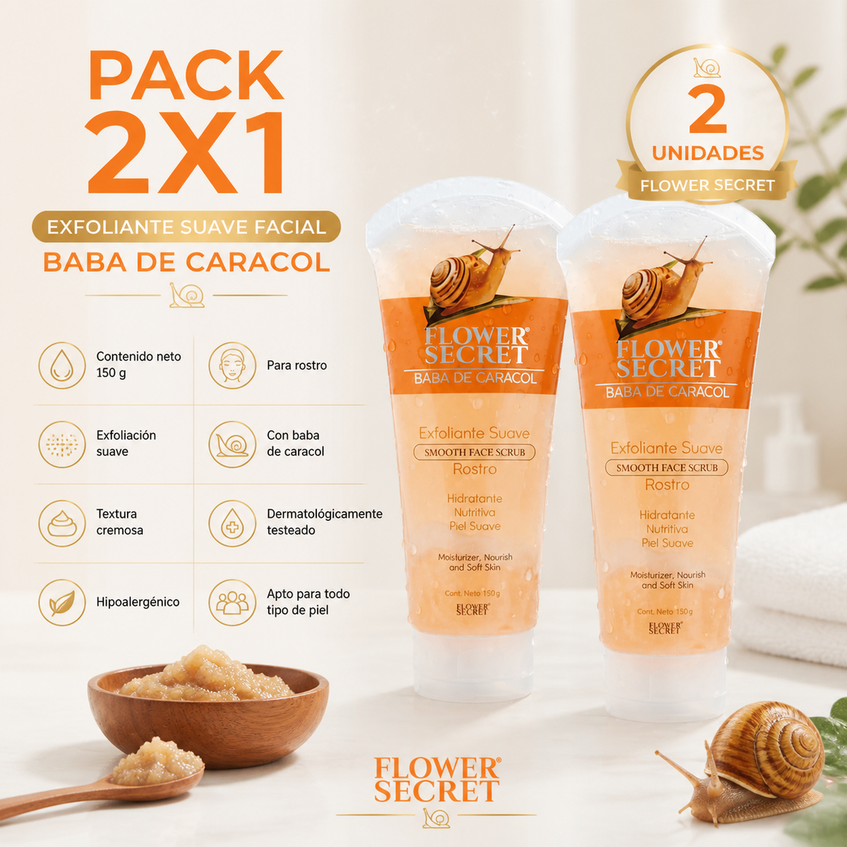 Gel Exfoliante Suave Baba Caracol 2x1