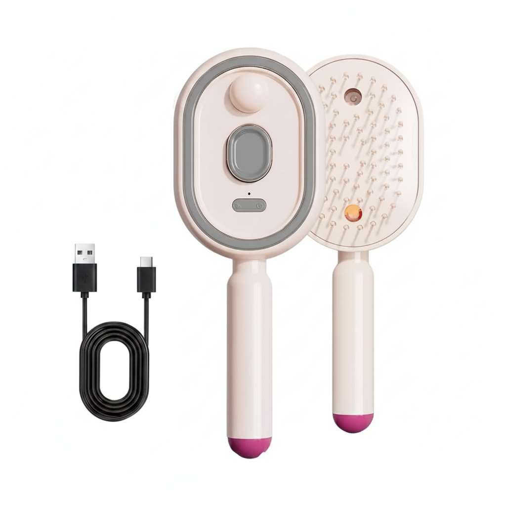 Cepillo Eléctrico con Spray de Vapor y Cerdas Retráctiles — Reduce Frizz y Masajea el Cuero Cabelludo