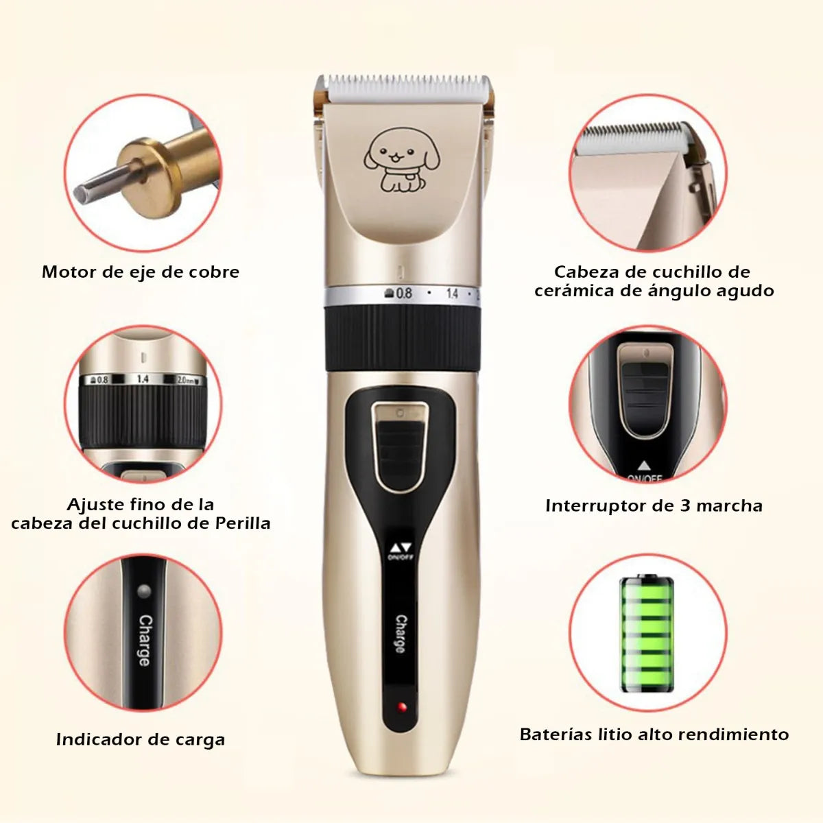 Cortapelos Eléctrico para Mascotas – Silencioso, Recargable USB